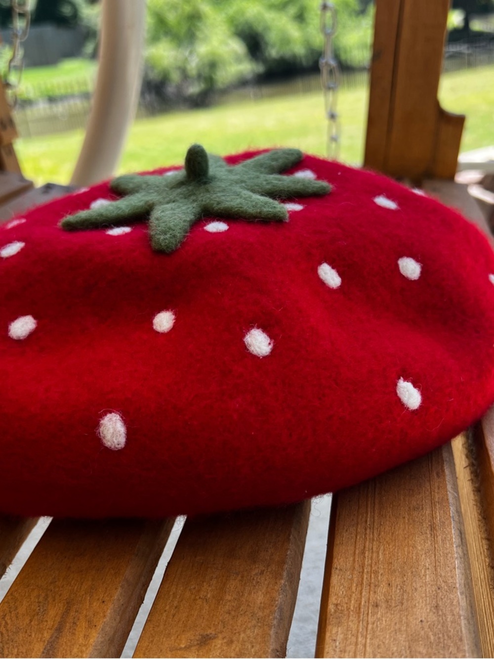 Strawberry Beret - Red wool Felt Berry Hat NWT